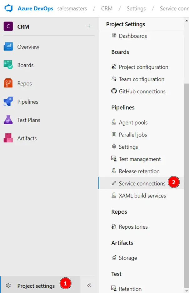 azure dev ops service connection navigation