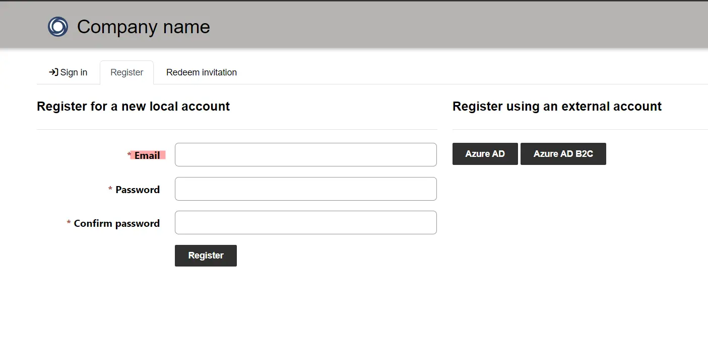 portal register form with email only