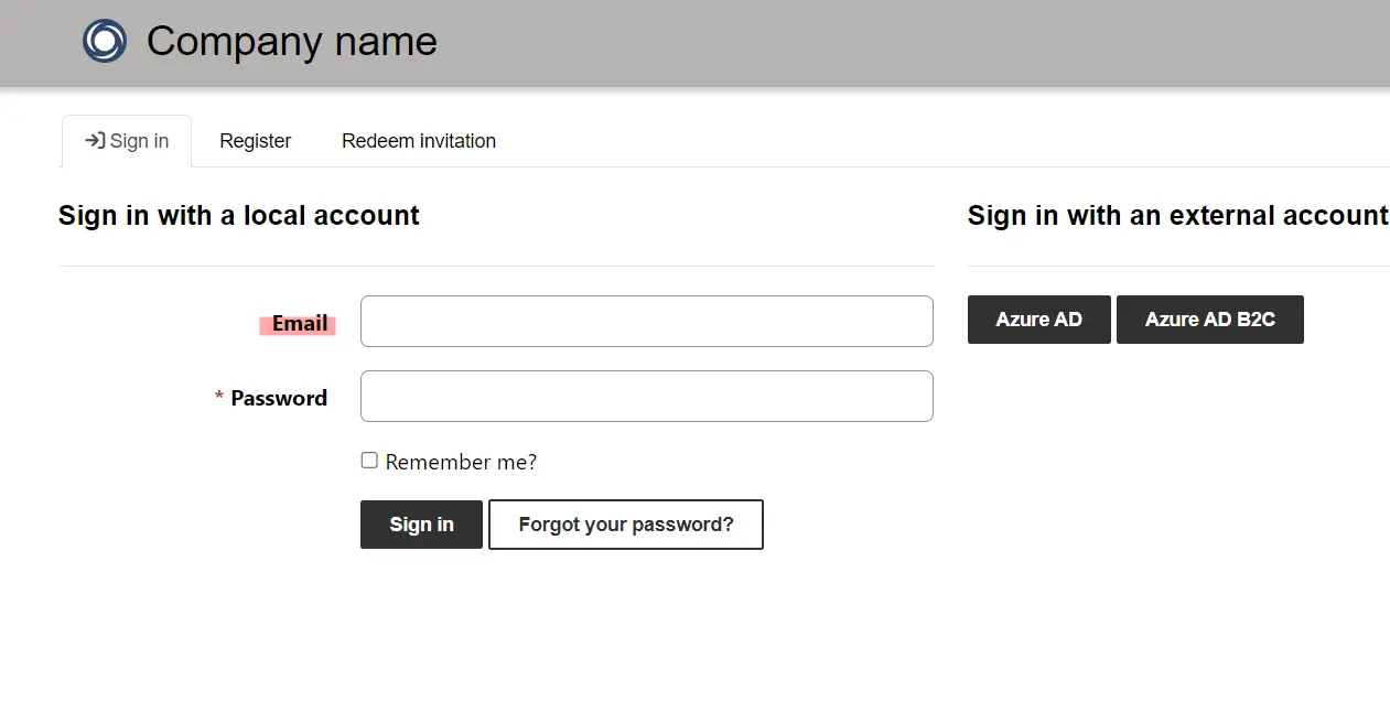 portal login form with email only