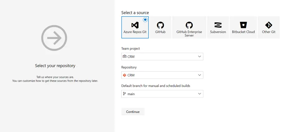 select repository azure pipeline