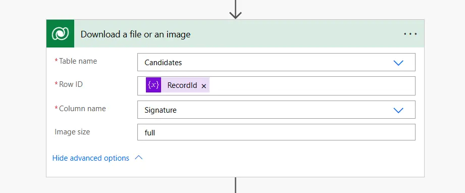 download a file action configuration