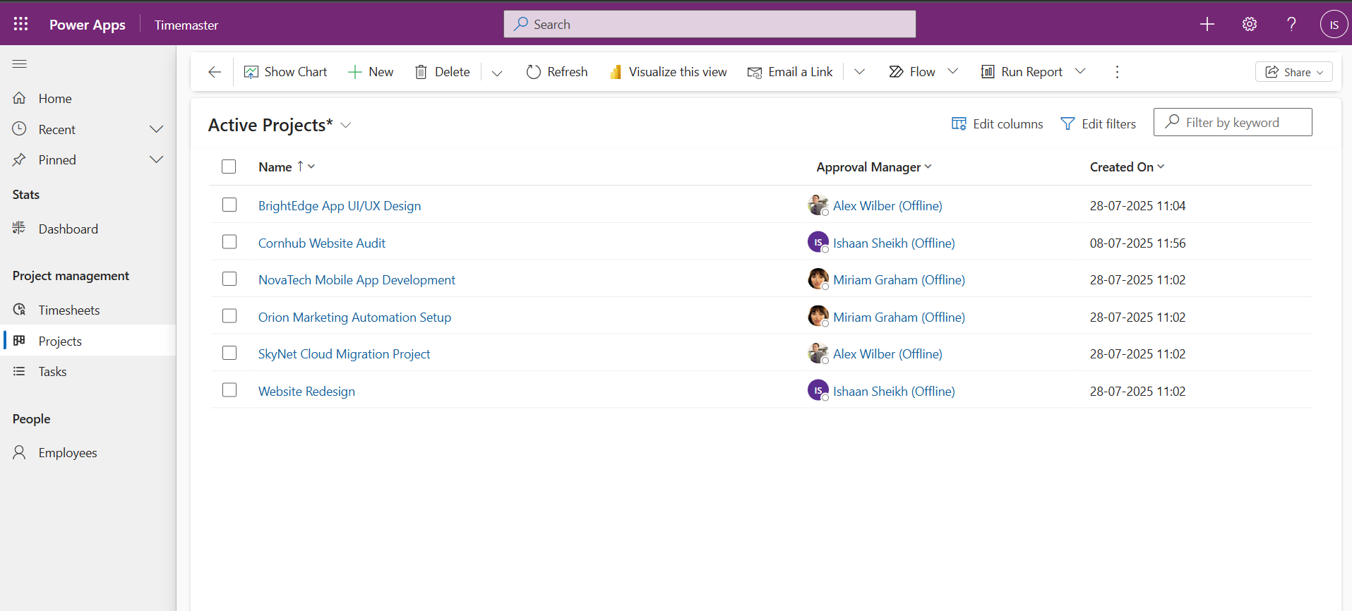 projects view in model-driven app