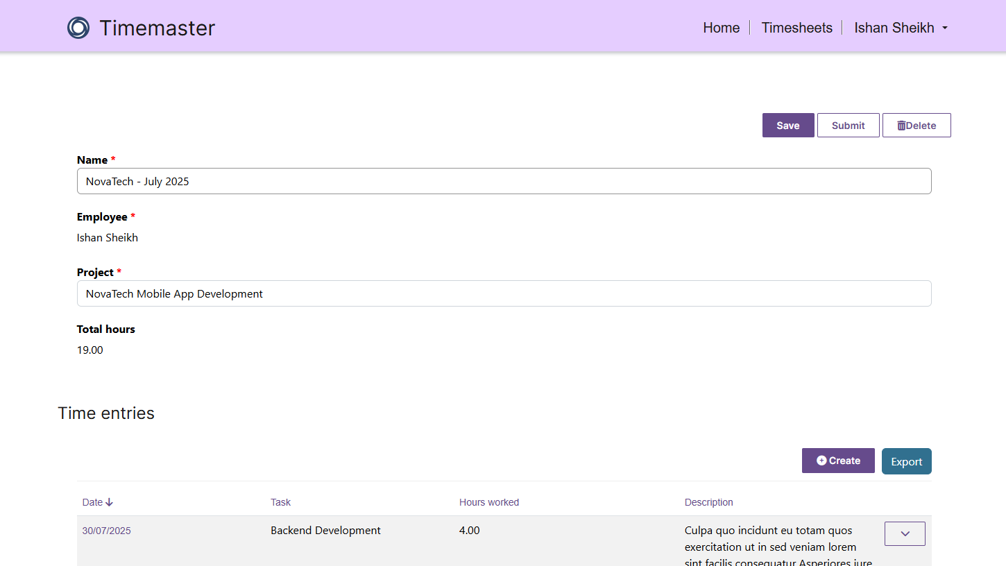 timesheet form for portal user