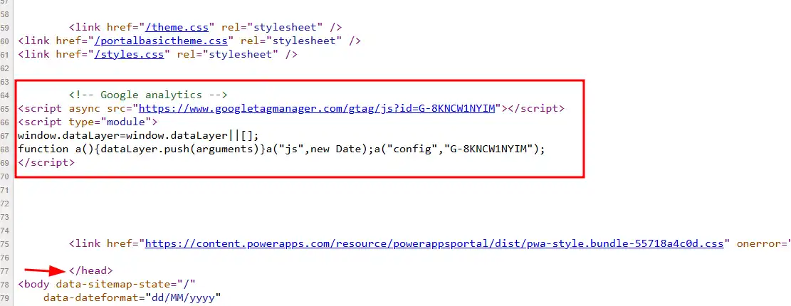 ga-code-in-portal google analytics code in the head