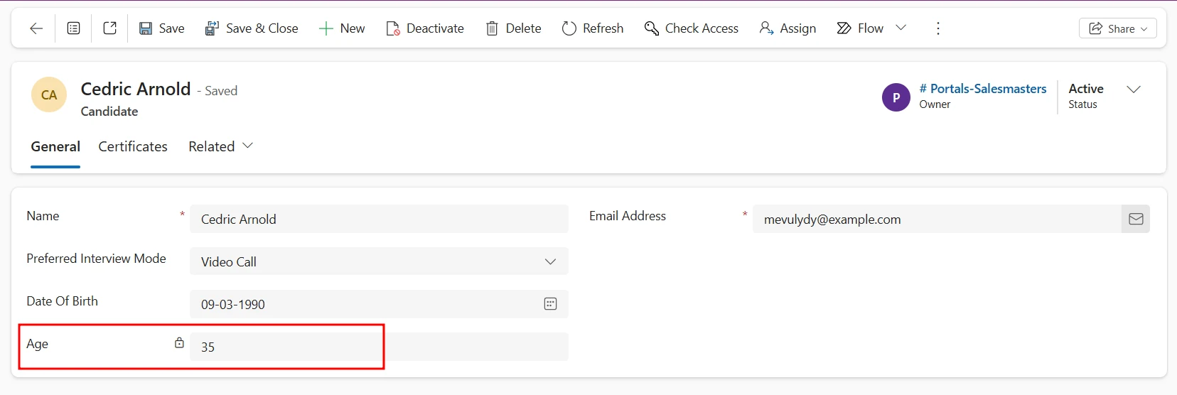 age-column-in-mda age calculate column on the model driven app fom
