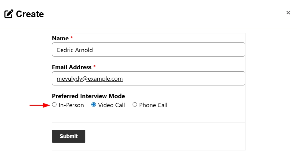 radio buttons in portal
