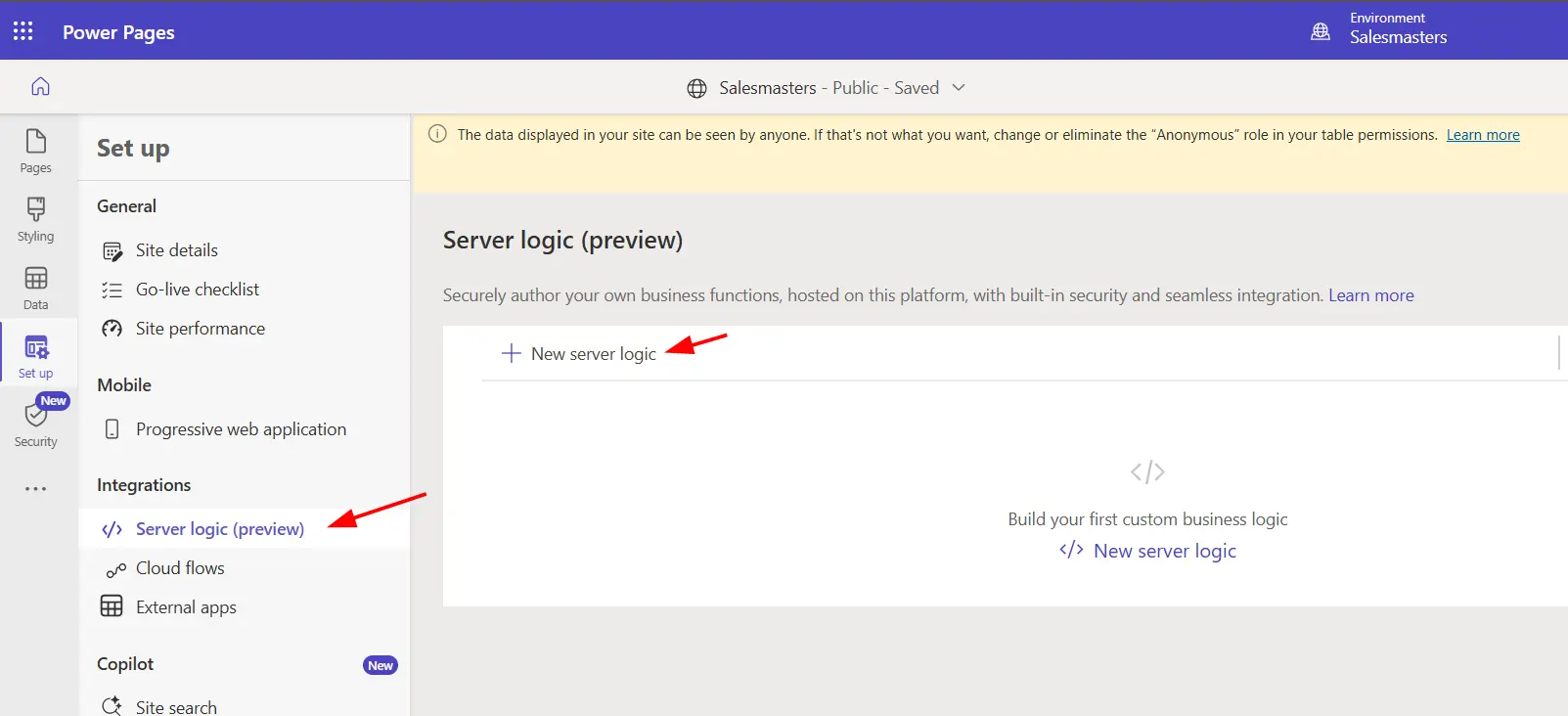 server logic in maker portal