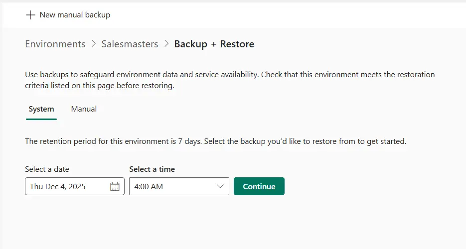 choose time of system backup
