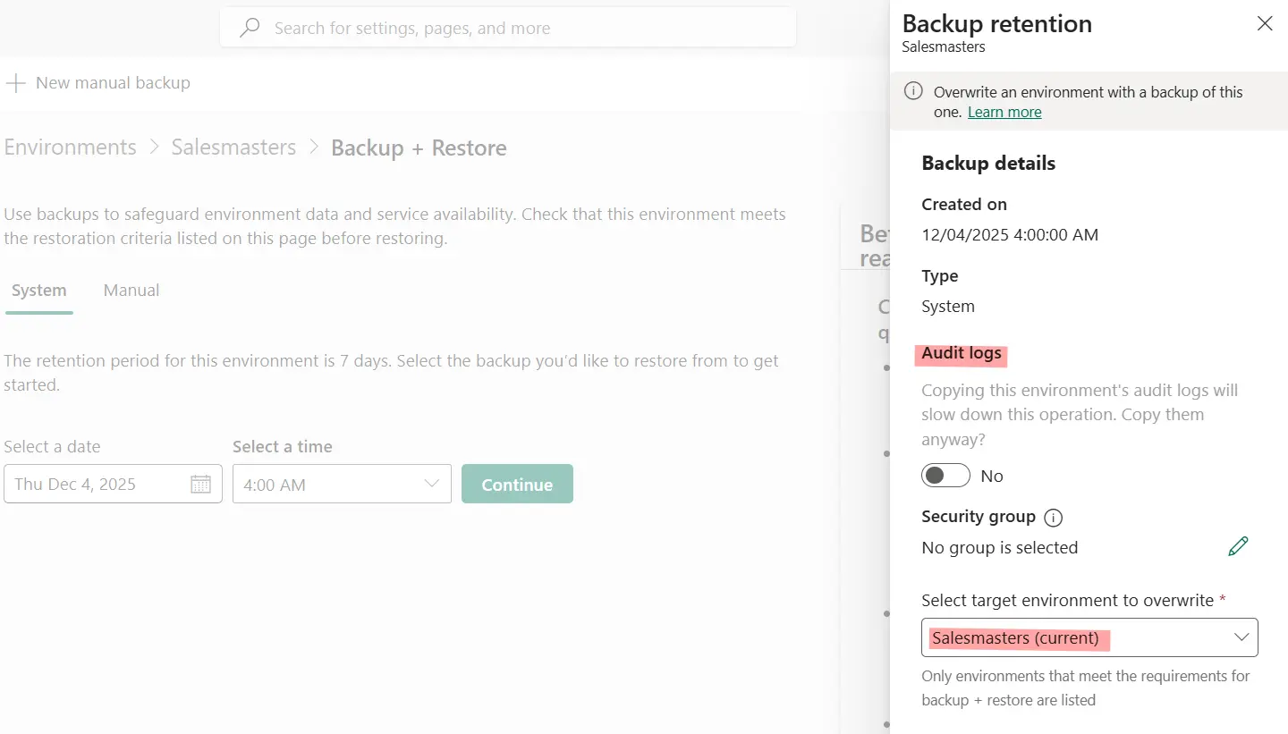 restore a system backup