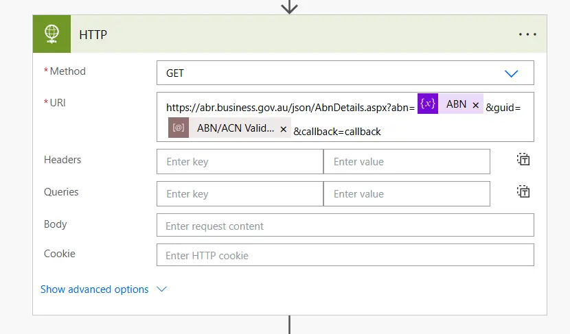 http action for ABN validation