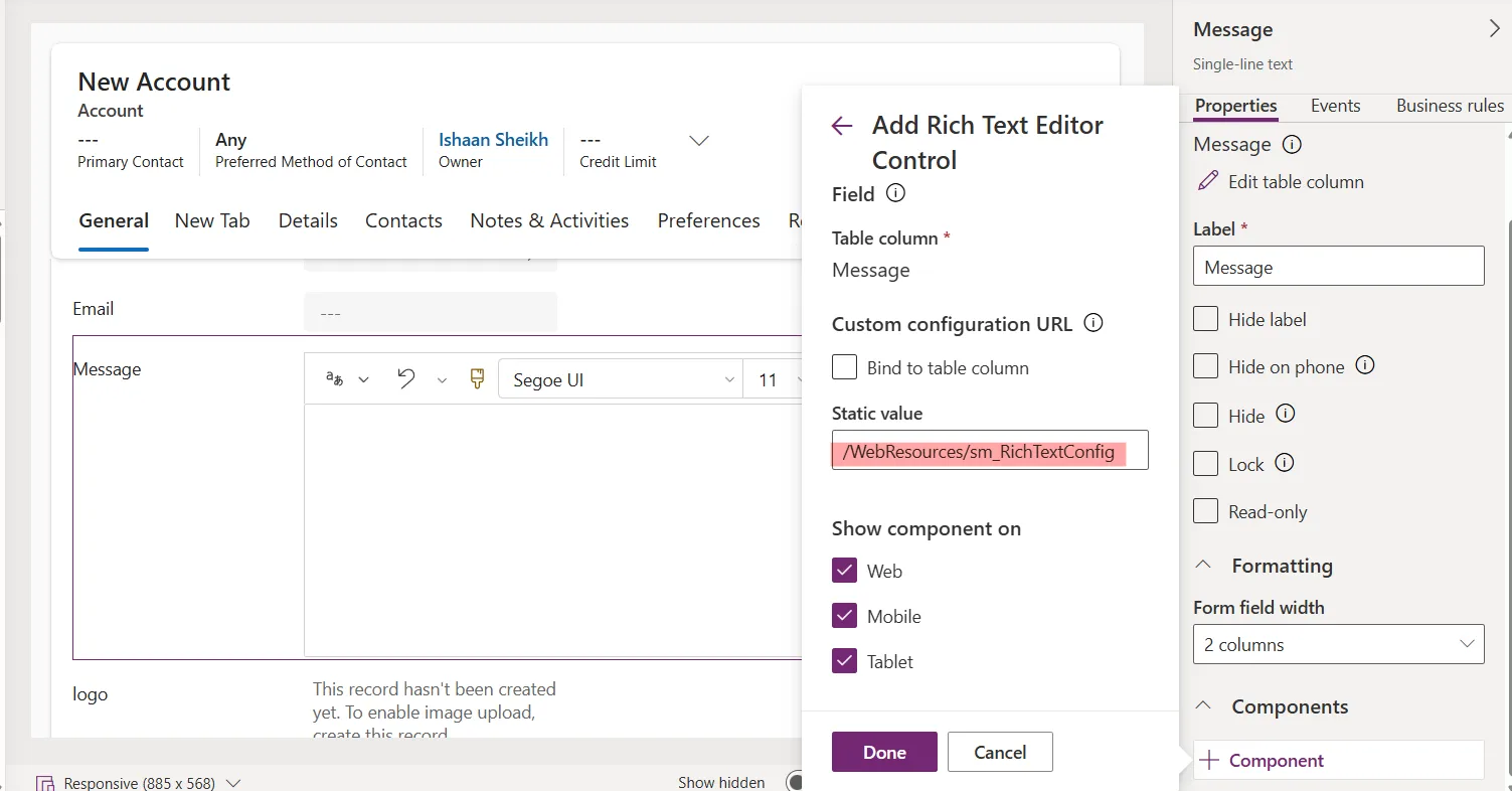 configuring rich text editor
