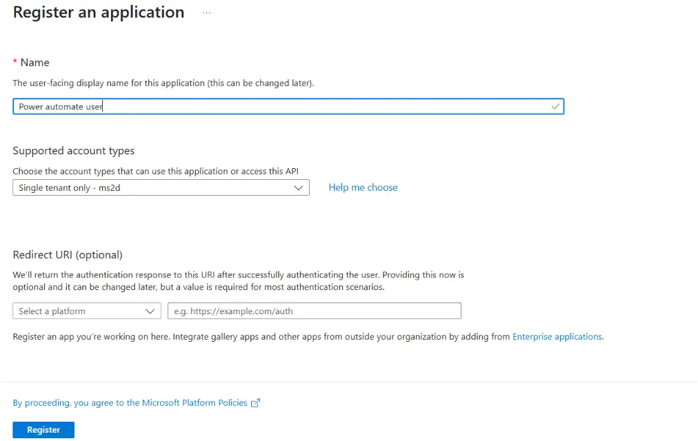 creating an app in azure entra id
