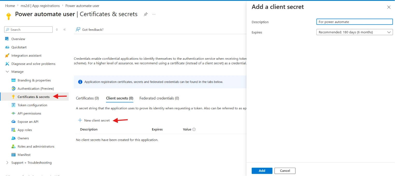 creating client secret for api