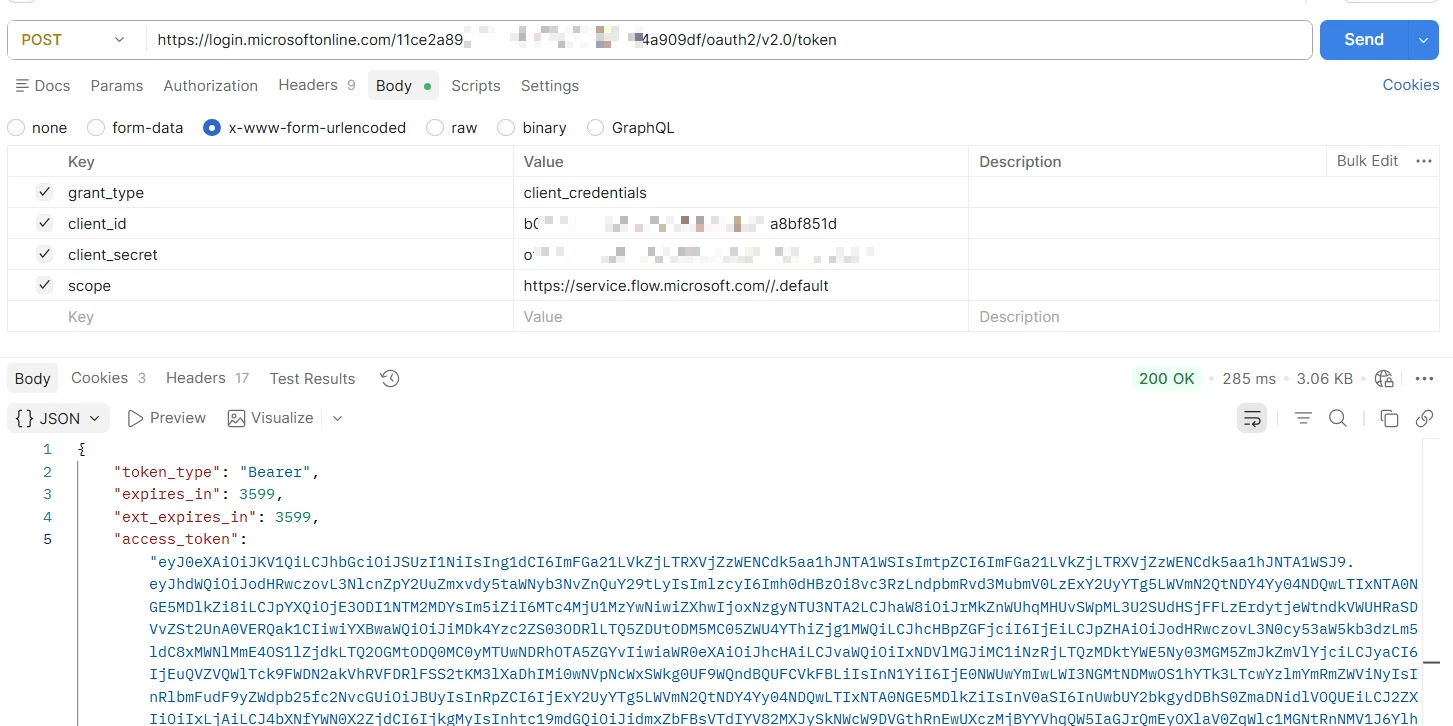 postman screenshot for getting the access code