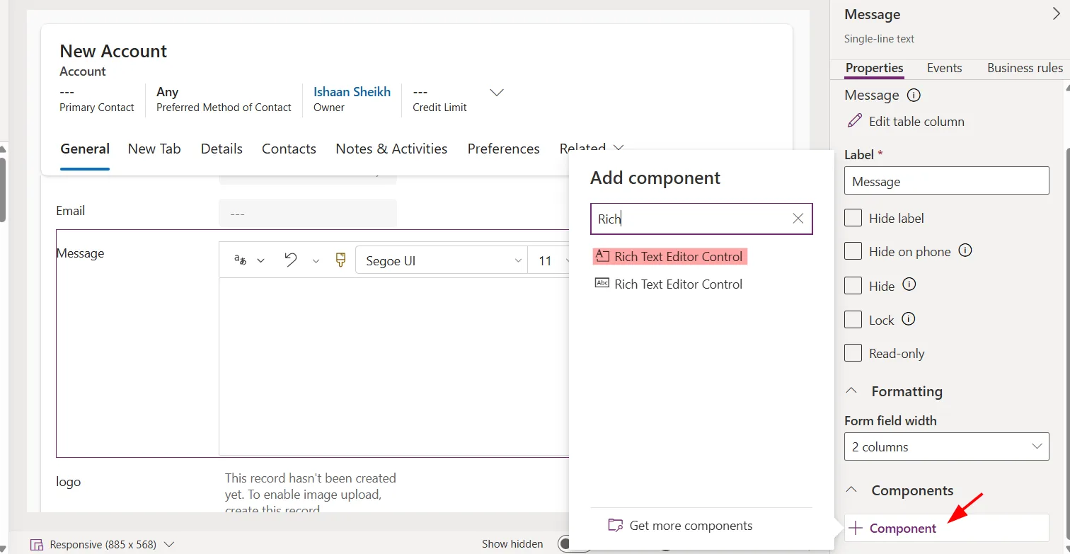 add rich text editor control in the field