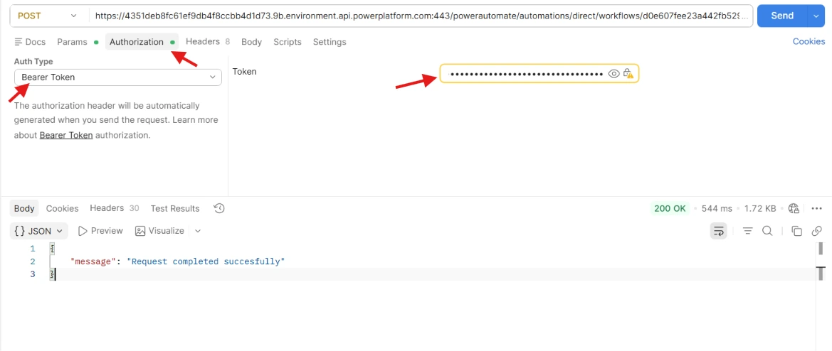 sending authenticated request to power automate