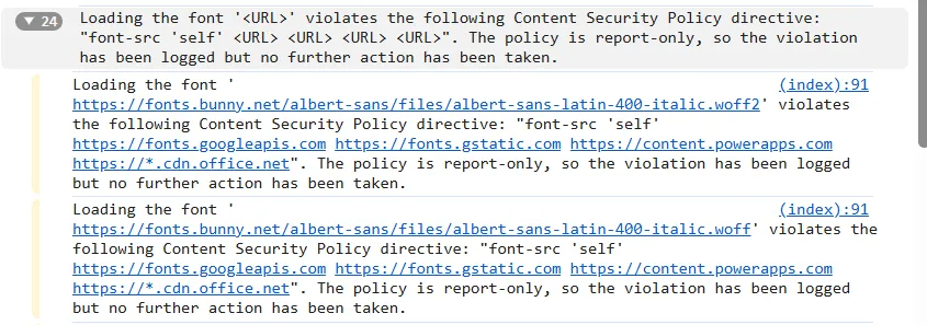 CSP violation message in browser's console