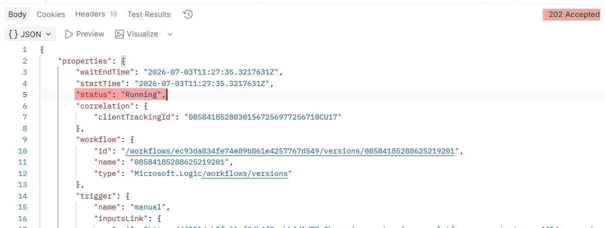 url returns running status of flow